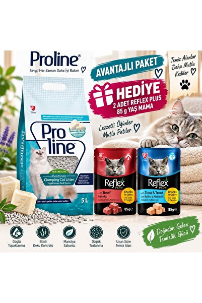 Marsilya Sabunlu Bentonit Topaklanan Kedi Kumu 5 L + 2 Adet 85 gr Ödül Maması