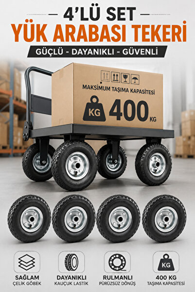 NUBLADO Şişme Tekerlek 4’lü Set Yük Arabası El Arabası Taşıma Tekerleği 400 KG