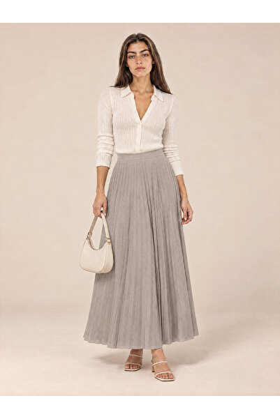 TOP CLOTHE Women's Long Flared Skirt for Work and School - Beige, Gray, and B...