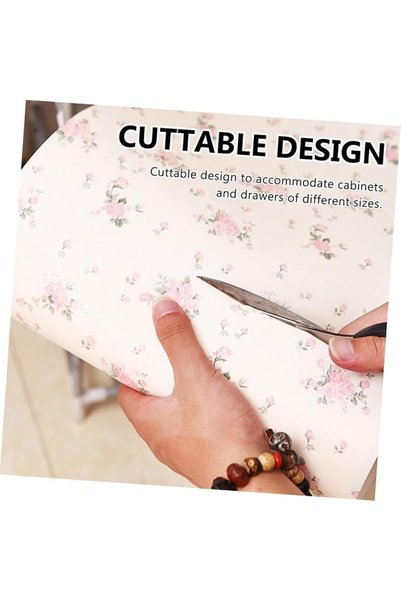 Yelajoy Pink Rose Floral Drawer Liner，Washable EVA Cupboard Liner，Non Slip Kitchen Cabinet Drawer Ma
