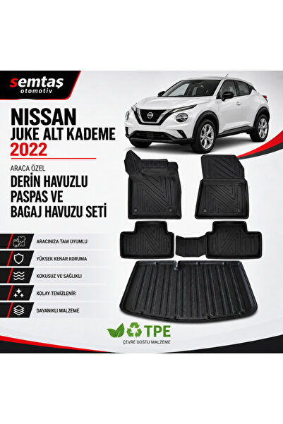 Nissan Juke Alt Kademe 2022 Araca Özel Derin Havuzlu Paspas ve Bagaj Havuzu Seti
