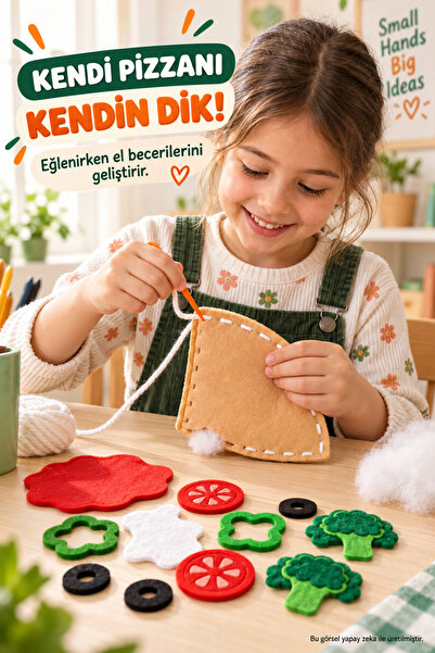 Self Power Eğitici Keçe Pizza Yapım ve Dikiş Seti – Çocuklar İçin Eğlenceli Tasarla, Dik ve Oyna Etkinlik Seti