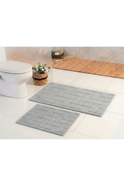 Gökyıldız Elite Pamuklu Nevis Gri 60x100-60x50cm 2'li Banyo Paspas Seti | Yık...