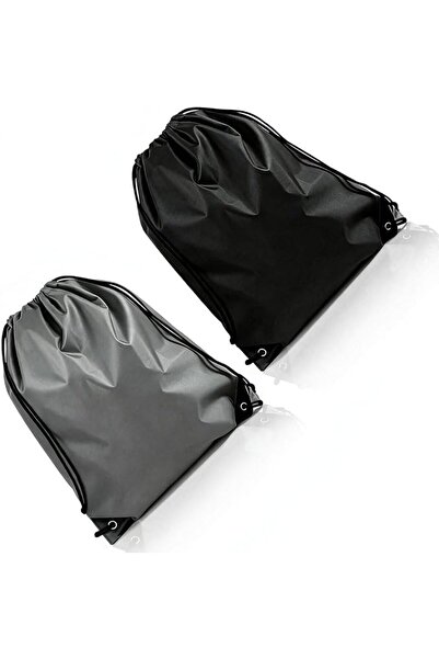 Duomama 2-Pack Drawstring Gym Bags Black & Grey - Lightweight Cinch Sack Back...