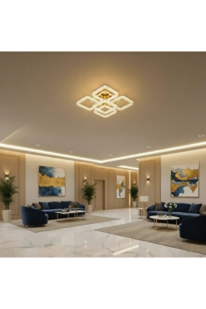 Flippy Lustra LED RENATO Magno cu telecomanda si cristal, 118W, 5 Patrate, Lu...