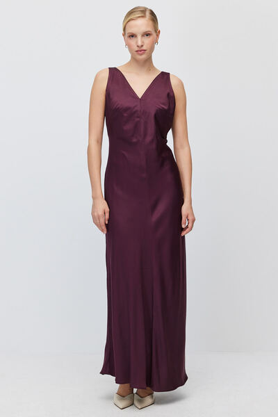 PAULMARK Women's V-Neck Sleeveless Satin Long Dress
