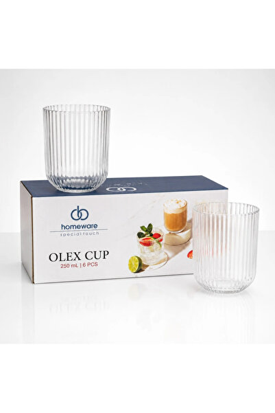 Generic Brand Glass Cups 250ml, 6/set, Striped Pattern 9x7.5cm, Transparent