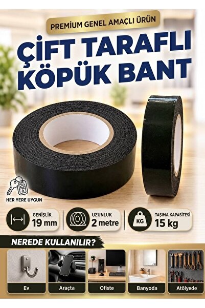 FANİX Çift Taraflı Güçlü Köpük Bant Sünger Bant 19 mm x 2 mt Yüksek Yapıştırm...