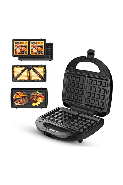 CROWNLINE Two Slice Sandwich Maker with 3 Detachable Plates Black/Silver SM-441