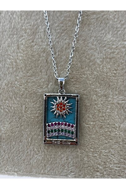MODA Tarot Card Concept Sun Figured Rectangular Women's Necklace with Colorfu...