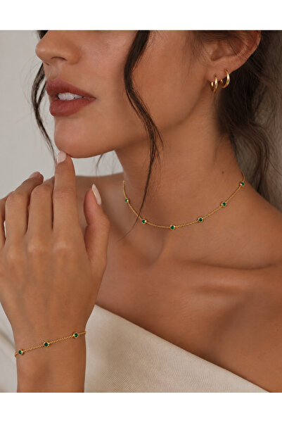 OJ Own Jewelry Bench 925 Ayar Gümüş 14 Ayar Altın Kaplama Zirkon Taşlı Kolye ...