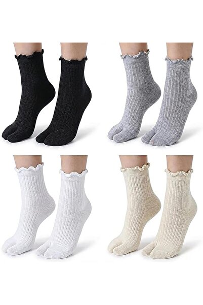 GENERAL Tabi Sock for Women, 4 Pairs Cotton Elastic Split Toe Socks, Japanese...