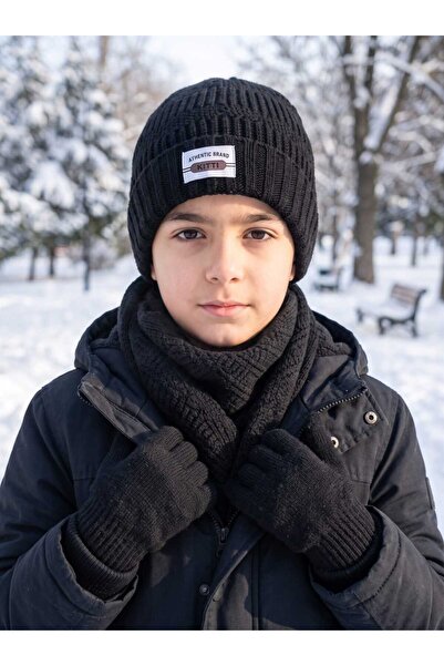 Aware Time Kitti 9-15 Years Old Boys' Lined Scarf, Beanie, Gloves 3-Piece Set