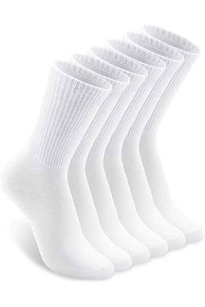 TERRIFI White Crew Socks for Men Women 6 Pairs, Mid High Cotton Socks Size 6 ...