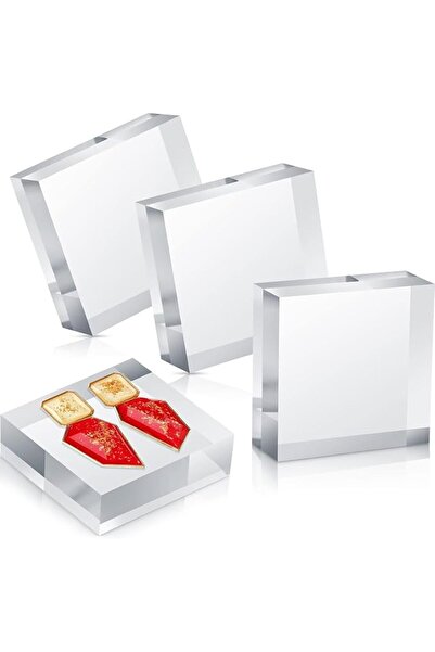 Tazweeq 4 Pcs Acrylic Square Display Block, 2 x 2 x 1 Inch Clear Polished Cub...