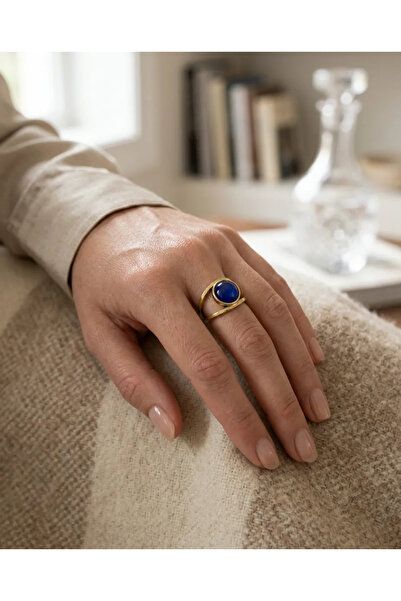 Dorvina Bronze Women's Ring Authentic Copper Jewelry Round Navy Blue Stone He...