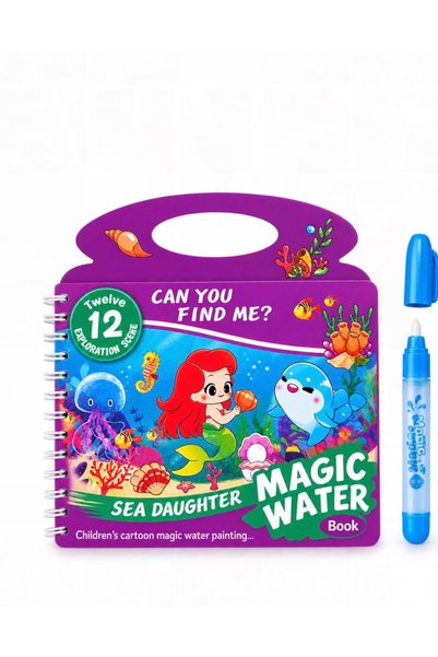 Magic Water Deniz Kızı Maceraları 4 Sayfa Sihirli Boyama Kitabı Özel Sulu Kalem ile Water Painting Eğitici Aktivite Kitabı
