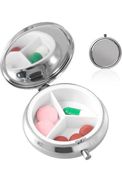 ALMEKAQUZ Portable Medicine Pill Case, Pill Box Round Metal, Round Pill Box O...