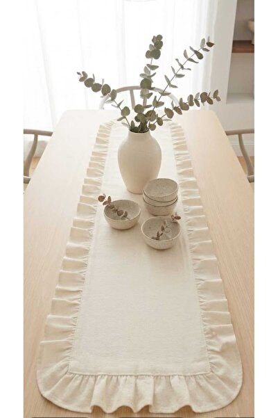 BZC HOME naturel kenar fırfırlı ham keten runner dikdörtgen 40\120 ölç