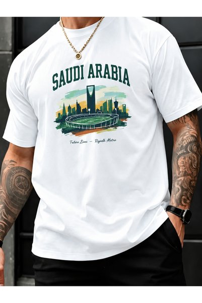 Wonder of U Riyadh Skyline Graphic Men's Cotton Crew Neck T-Shirt
