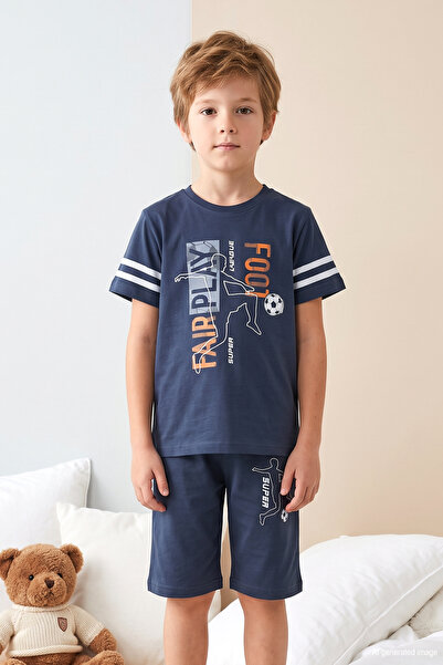 REMSA Boy's Short Sleeve Shorts Combed Cotton Pajama Set 4245 Indigo01