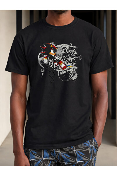 Wonder of U Fast Black Cartoon Hedgehog Graphic Men's Cotton Crew Neck T-Shirt