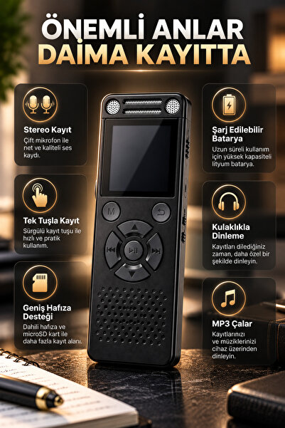 beemen 32 GB Dijital Ses Kayıt Cihazı 1536 Kbps WAV Ses Algılama Harici Mikrofon Line-In TF Kart Destekli HS-32