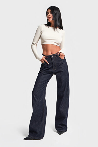 Generic Brand İtsbasic Women's Dark Denim Color Doris Straight Fit 100% Cotto...