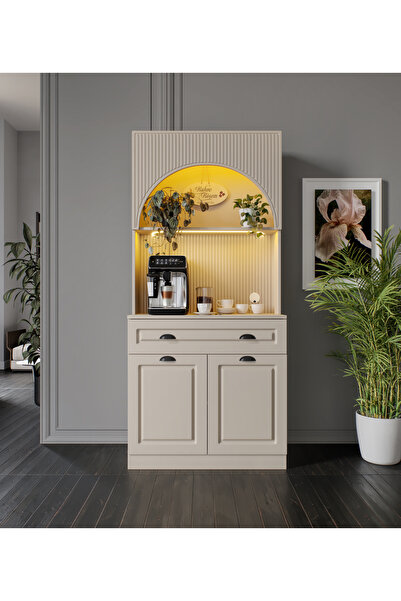 GuneyStore Siena Kum Beji Mini 90 cm Komple MDF LED Aydınlatmalı Kahve Köşesi...