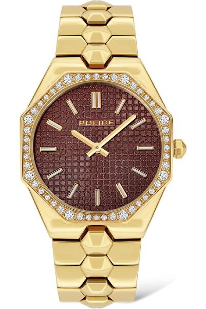 Police Women's Brown Dial Gold Metal Bracelet Analog Watch - 35mm