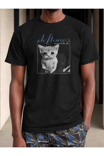 Wonder of U Monochrome Kitten Album-Style Graphic Men's Cotton Crew Neck T-Shirt
