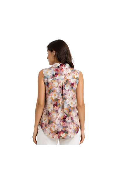 doneel Women’s beige Floral Print Sleeveless Button-Up Blouse – Free Size