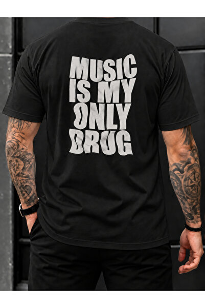 Wonder of U Music Is My Only Escape Typography Men's Cotton Crew Neck T-Shirt