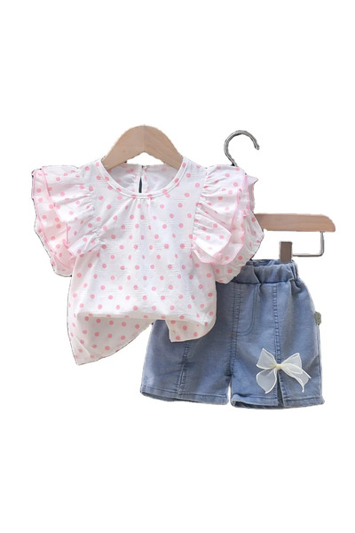 MINIMEAccessories Girls’ Jeans 2-Piece Set | 24-36 Months | Pink & Blue | Cot...