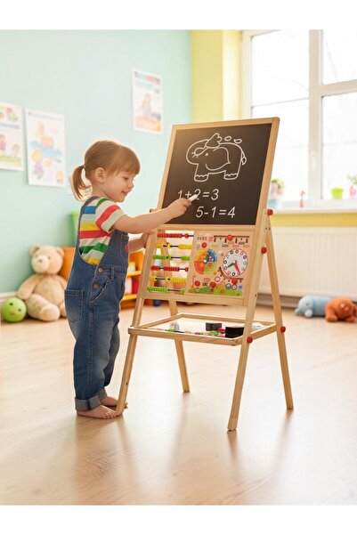 OEM Tabla Educationala din Lemn 3 in 1 pentru Copii, Abac, Calendar si Tabla ...