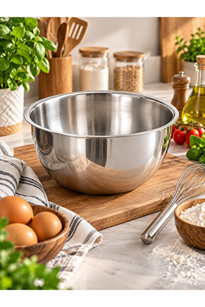 EUROLUXE 22cm Steel Mixing Bowl Dough Kneading Salad Preparation Multi-Purpos...