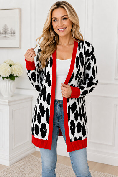 TRQOM Women's Long Sleeve V-Neck Open Front Leopard Print Stylish Elegant Cas...