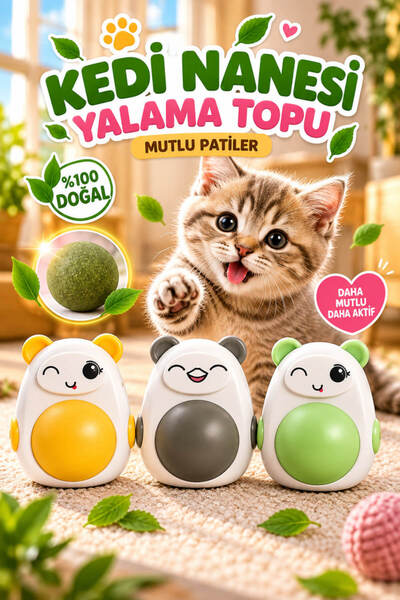 House Bird Panda Kedi Nanesi Yalama Topu Dönen Catnip Kedi Oyuncağı Doğal 1 Adet