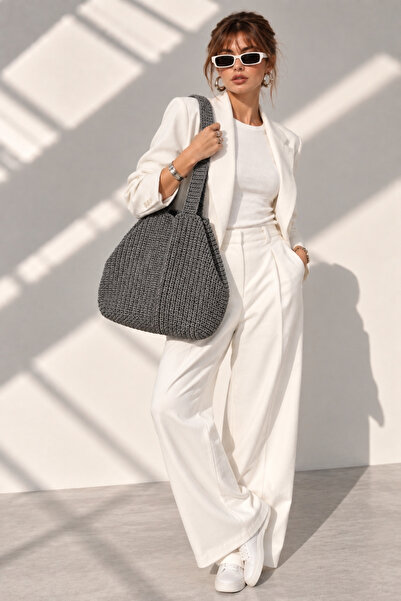 AFVENTE Women's Smoked Hand-Knitted Large Size Daily Shoulder and Shoulder Bag