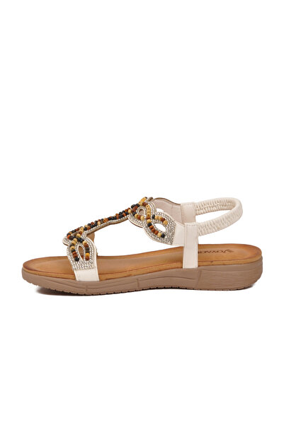 Voyager Women's White Bohemian Bead Embroidered Ankle Strap Sandals B100 Z