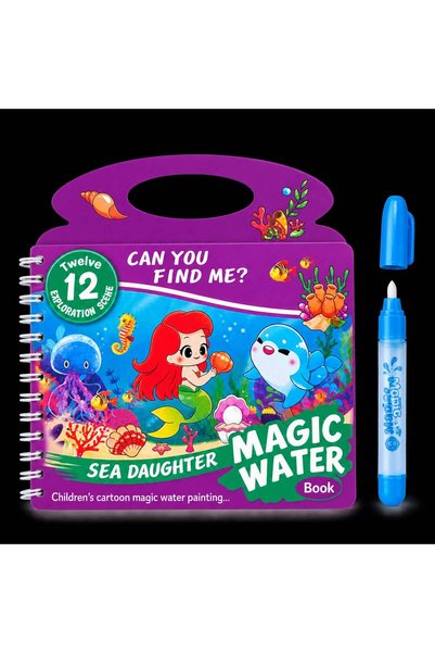 Magic Water Deniz Kızı Maceraları 4 Sayfa Sihirli Boyama Kitabı Özel Sulu Kalem ile Water Painting Eğitici Aktivite Kitabı