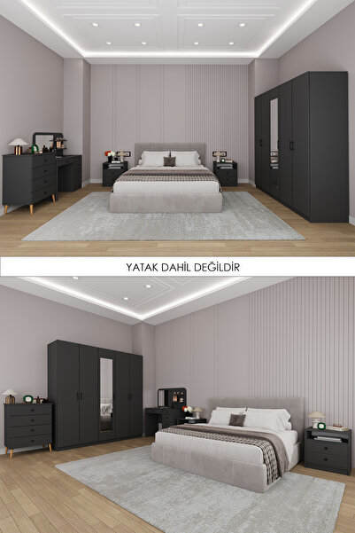 asratrend Yatak Odası Takımı 5 Parça %100 MDF Gardırop Şifonyer Makyaj Masası...