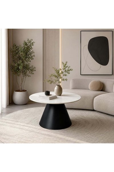on home Round Ceramic Service Table - Black and White