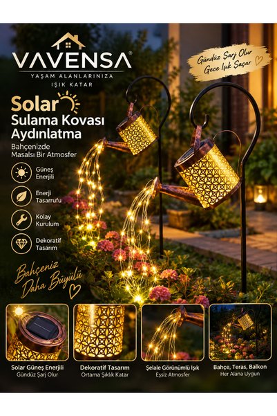 Genel Markalar Solar Güneş Enerjili Sulama Kovası LED Şelale Efektli Bahçe Ay...