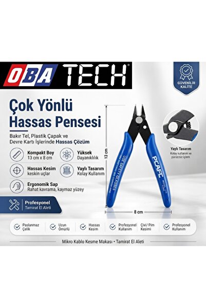 Hassas Elektronikçi Tipi Mini Yan Keski Pensesi PCAFC 170 Yaylı Mikro Kablo Kesme Makası