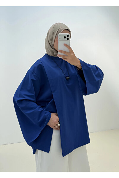 MODA AKSA DERİN YIRTMAÇ SWEAT BLUZ mavi