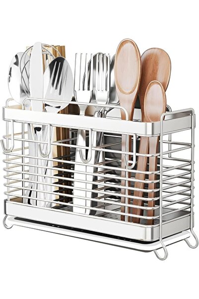 Yelajoy Utensil Holder, Stainless Steel Utensil Drying Rack with Drain Tray, ...