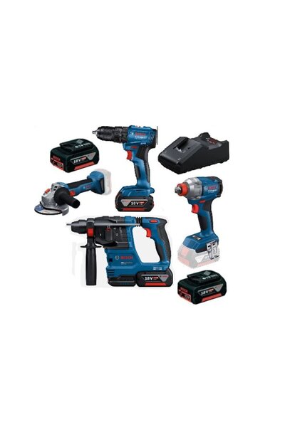 Bosch Dörtlü Set GBH 18V-22 , GDX 18V-285 , GSB 185-LI , GWS 18V-8 , 4X4.0 AH