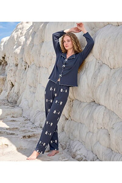 Pijamoni طقم بيجامة قطنية ناعمة بأكمام طويلة قابلة للتنفس