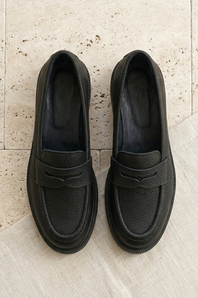 GRADA Black Printed Nubuck Women's Loafer Shoes Genuine Printed Nubuck Leathe...